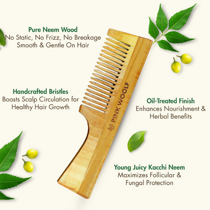 Pink Woolf Neem Wood Comb - Dista