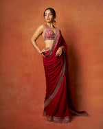 Thumbnail for Joban Fashion Red Fandy Satin Silk Party Wear Sarees - Distacart