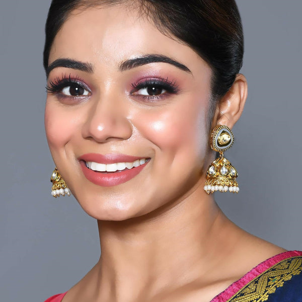 Joban Fashion Women Kundan Pearl Golden White Grey Earrings - Distacart