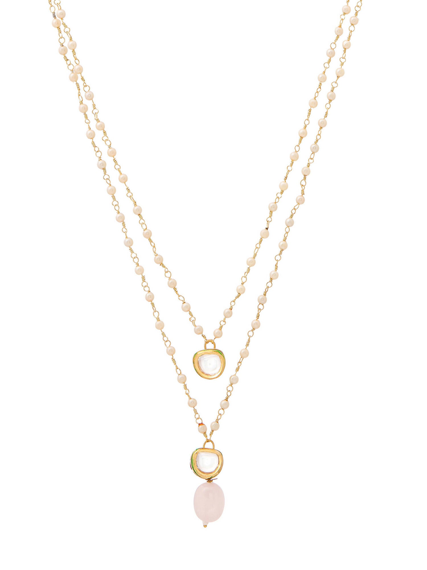 Ruby Raang Pink Onyx and Kundan Necklace