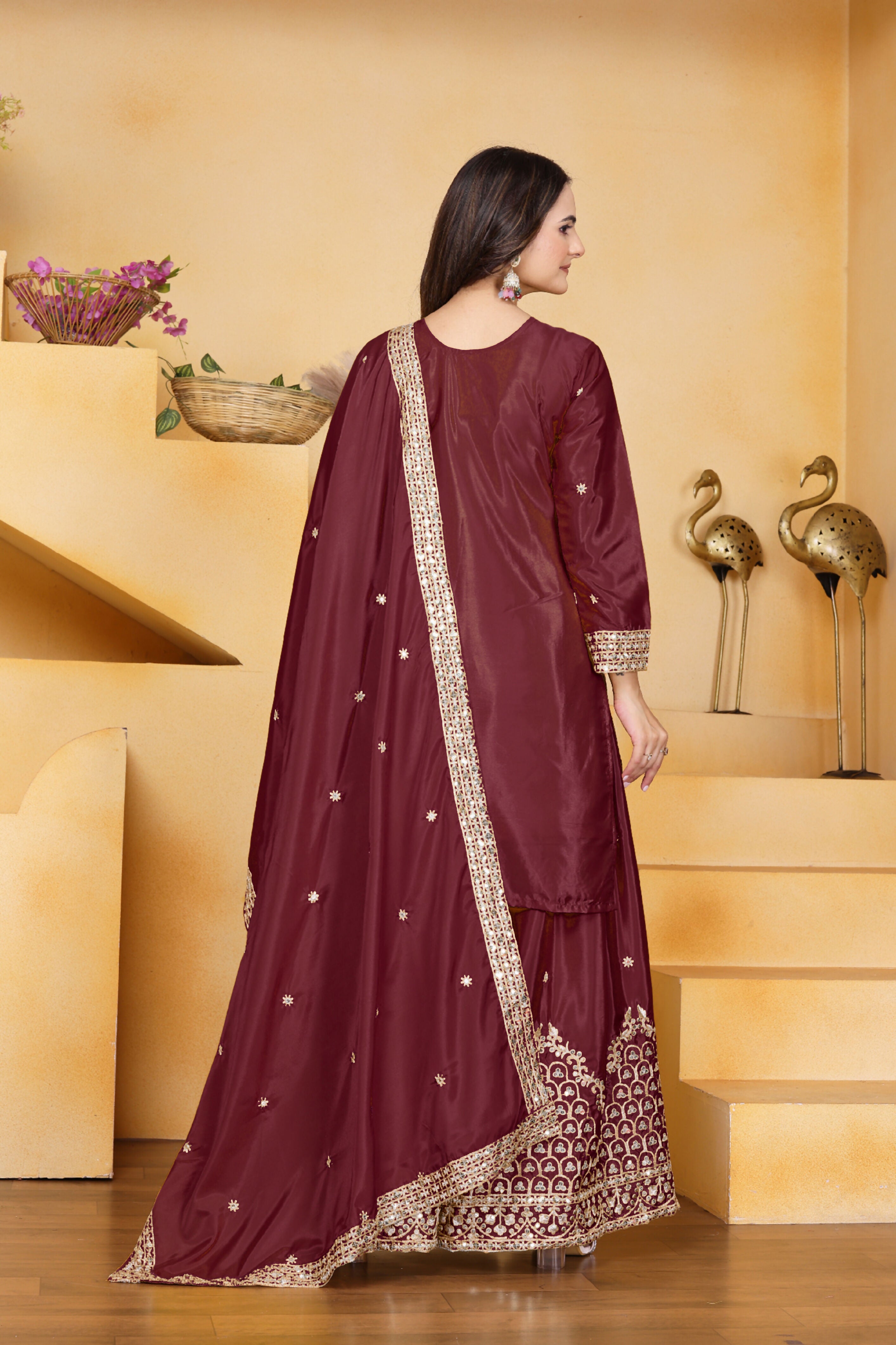 Lehenga Mart Designer Sharara Suit With Kurta, Sharara, Dupatta For Women-Maroon - Distacart