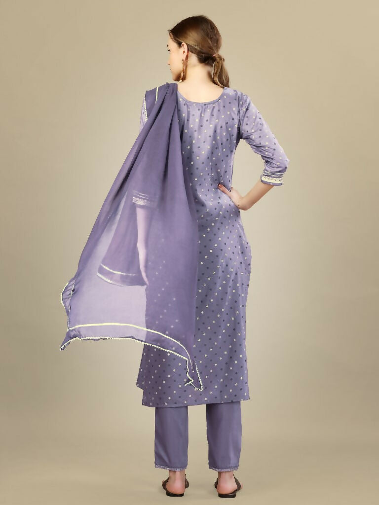 Jyoti Fashion Women's Lavender Silk Blend Embroidery & Sequence work Kurta with Trouser & Dupatta - Distacart