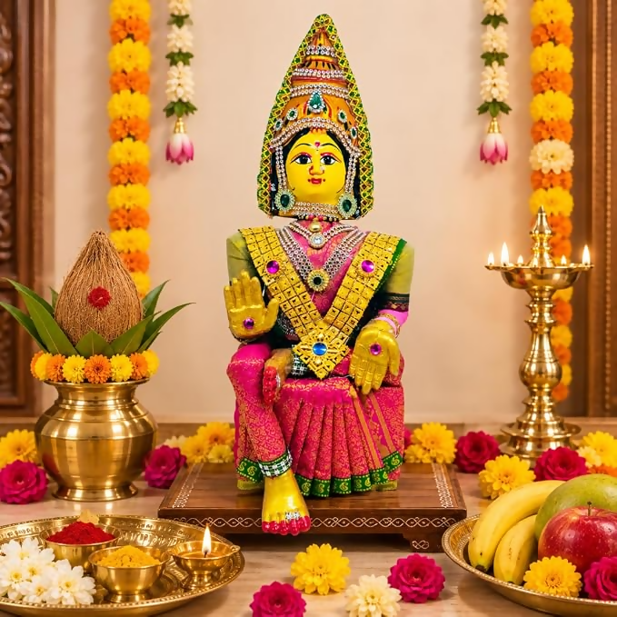 SRI YAGNAA - Varalakshmi Ammavari Decorated Doll - Pink - Dista