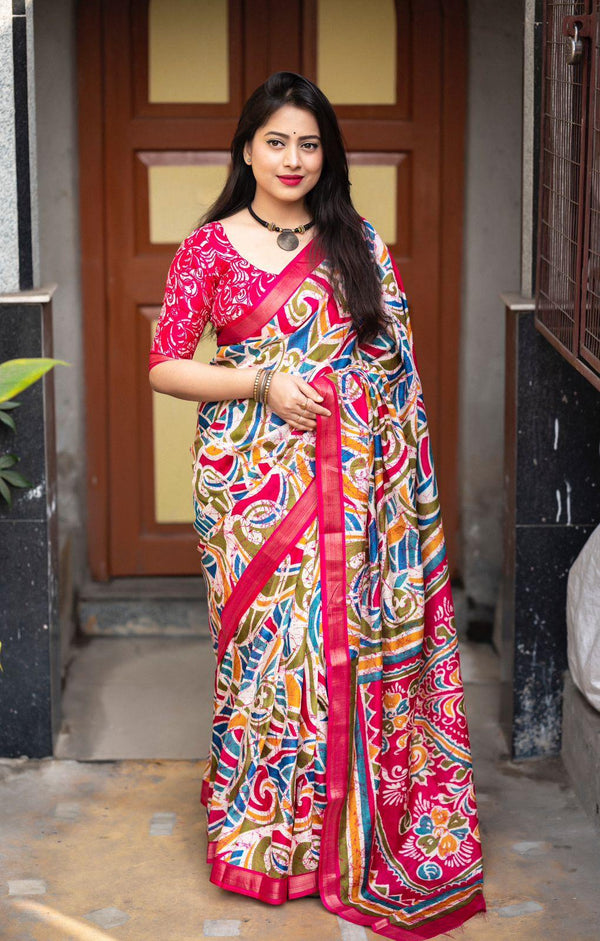 Rani Cotton Crepe Batik Print Saree with Unstitched Blouse - Hiral Fashion - Distacart