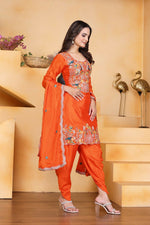 Thumbnail for Teeya Creation Orange Color Chinon Silk Party Wear Punjabi Dhoti Suit - Distacart