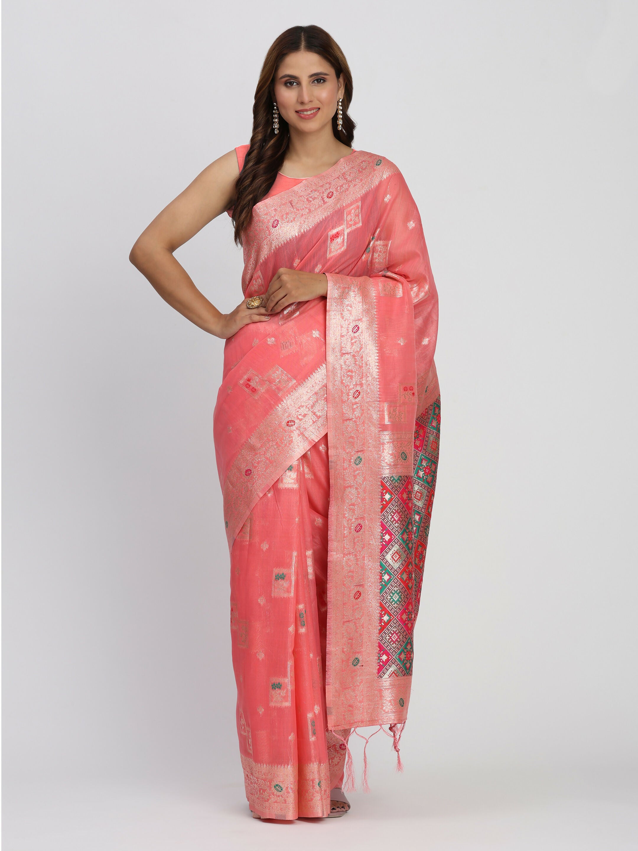 Astita Linen Cotton Peach Saree