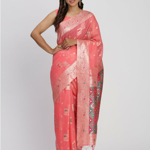 Astita Linen Cotton Peach Saree