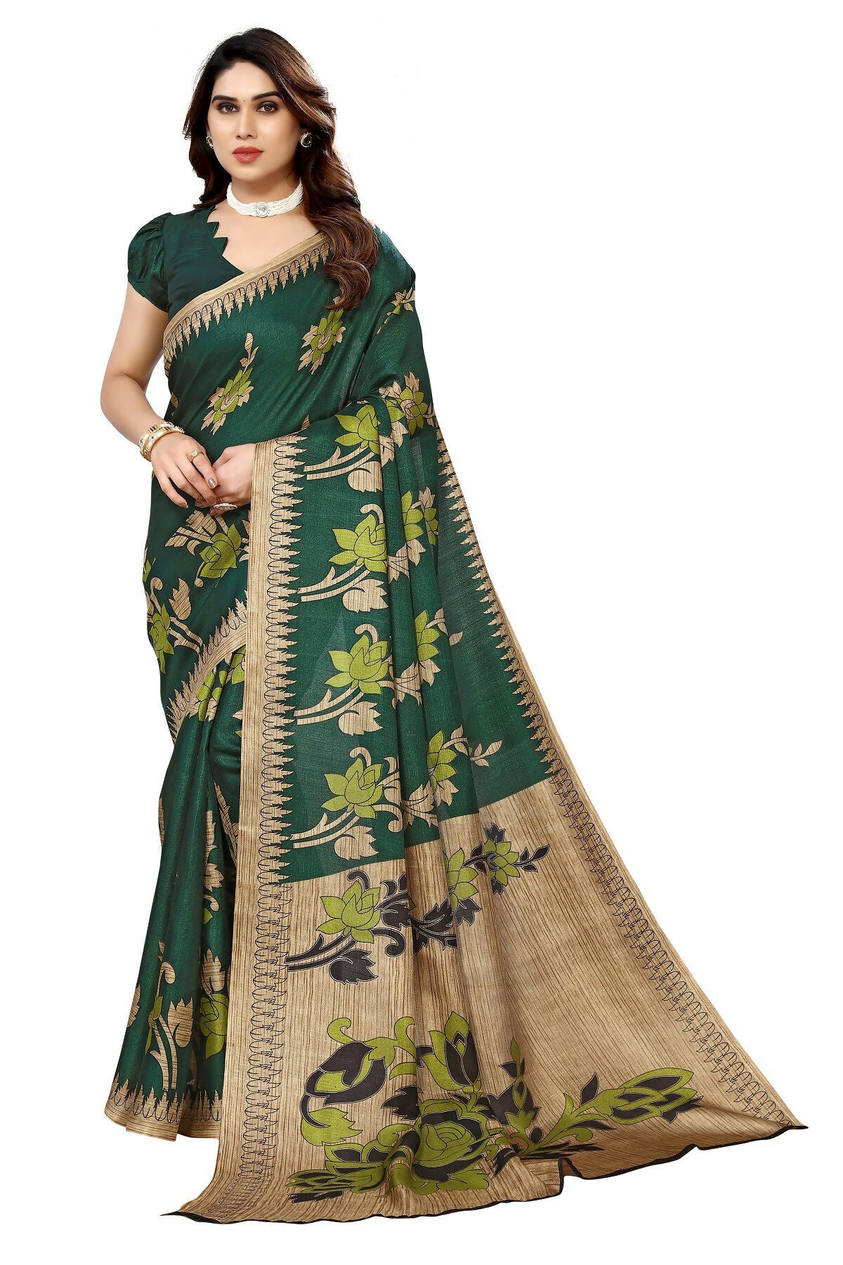 Vamika Green Printed Art Silk Saree - Distacart