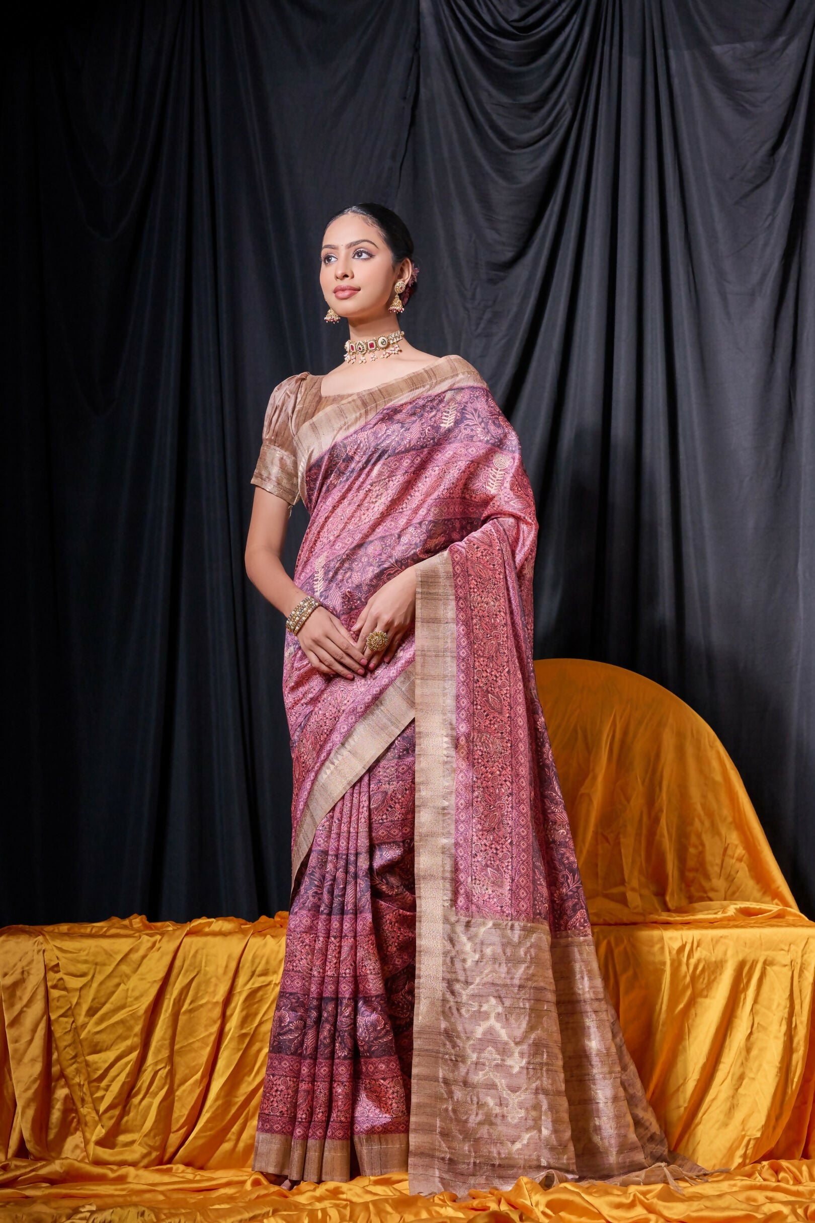 Vishnu Weaves Women's Wine Tussar Silk Zari Woven Saree with Blouse - Distacart