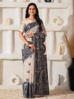 Thumbnail for Astita Linen Cotton Black & Cream Saree