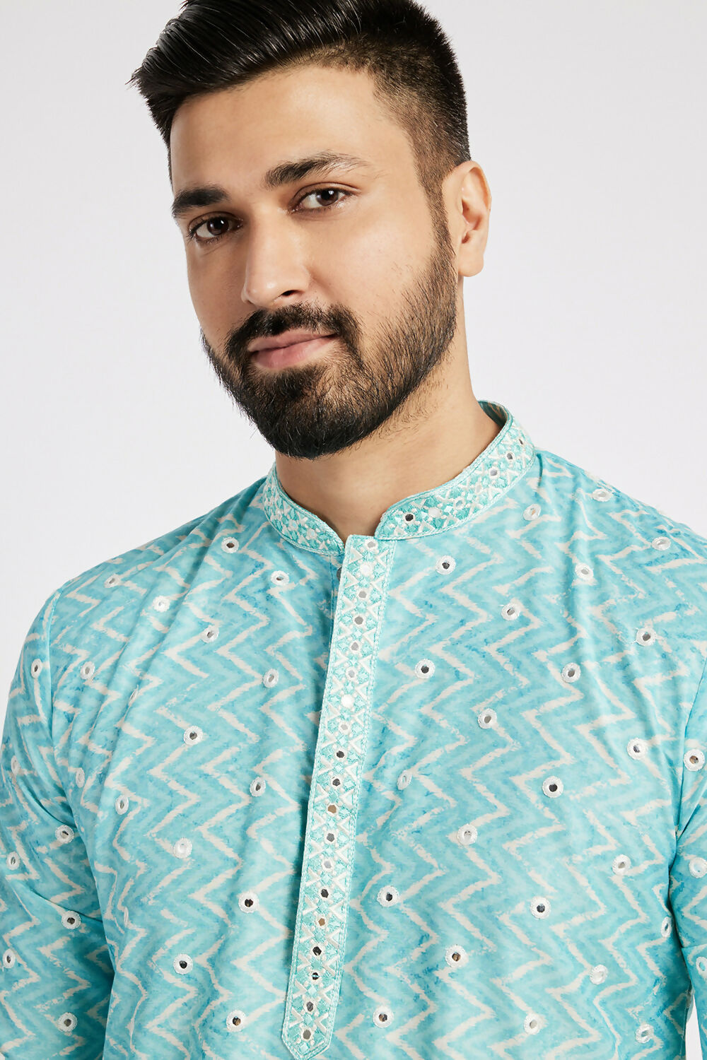 Ethnic India Blue Men's Kurta Embellished Polyester - Distacart
