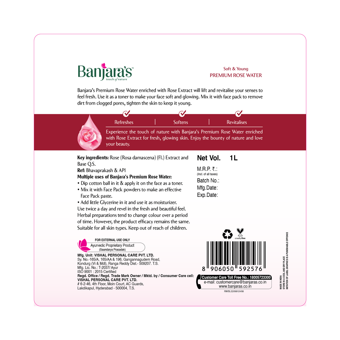 Banjara's Premium Rose Water