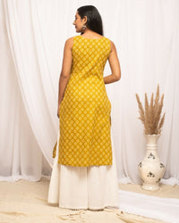 Thumbnail for FIORRA Women's Floral Printed Yellow Cotton Straight Kurta - Distacart