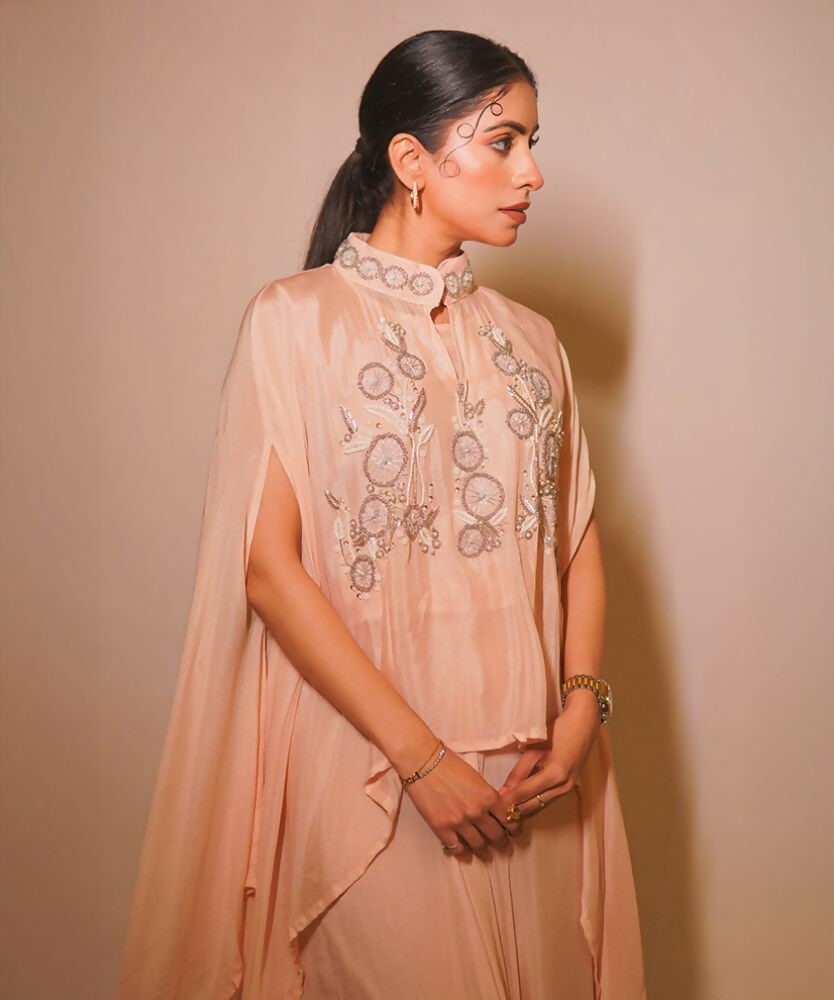 Timaraa Peach Aura Hand-Embellished Georgette Co-Ord Set - Dista