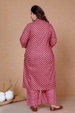 Thumbnail for Miravan Women Plus Size Pink Straight Floral Printed Kurta & Palazzo With Dupatta - Distacart
