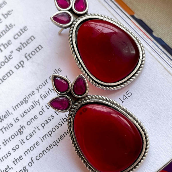 Joban Fashion Women Red Big Monalisa Stone Stud Earring - Distacart