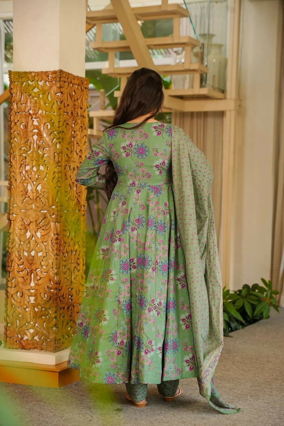 Aayaa Designer Cotton Silk Suit - Light Green - Dista