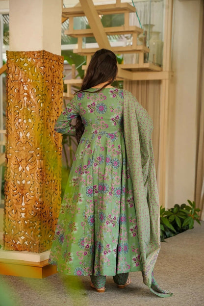 Aayaa Designer Cotton Silk Suit - Light Green - Dista