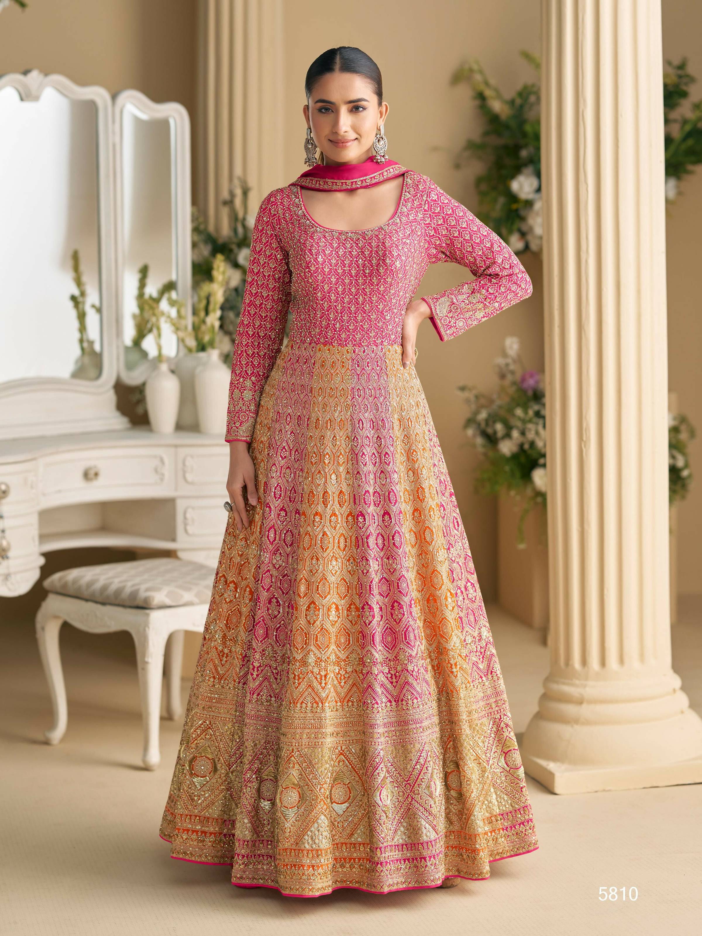 Anaita Peach Georgette Readymade Anarkali Suit with Embroidery Zarkan Work