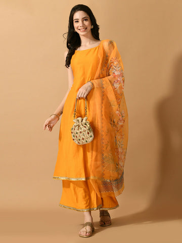 Myshka Women's Yellow Solid Party Kurta Sets - Distacart