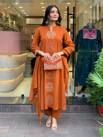 Thumbnail for The52 Orange Women's Gorgeous Chanderi Fabric Embroidered Work Straight Kurta Pant and Dupatta Set - Distacart