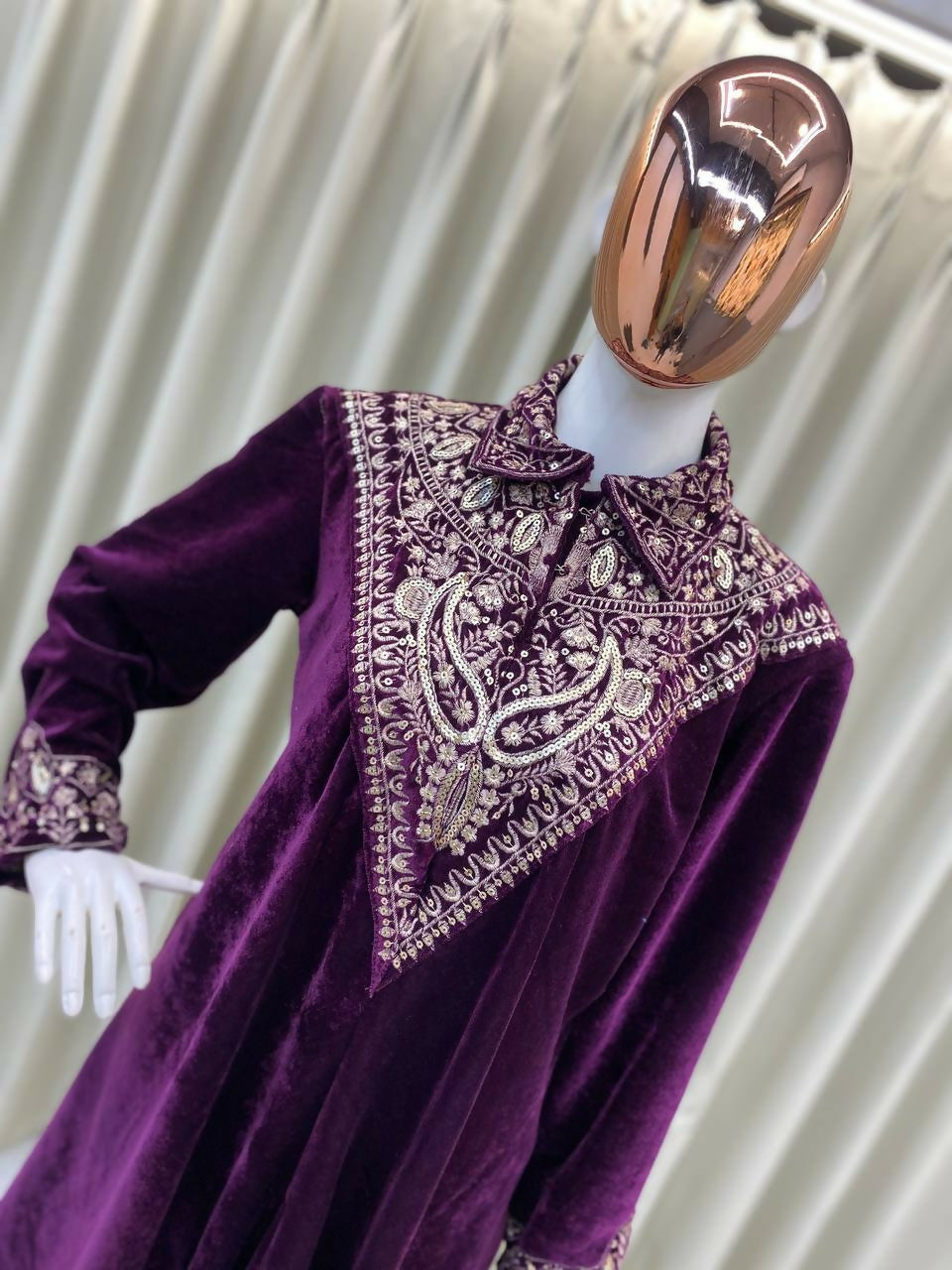 Vastranavya Purple Velvet Sequence Embroidery Work Top With Palazzo