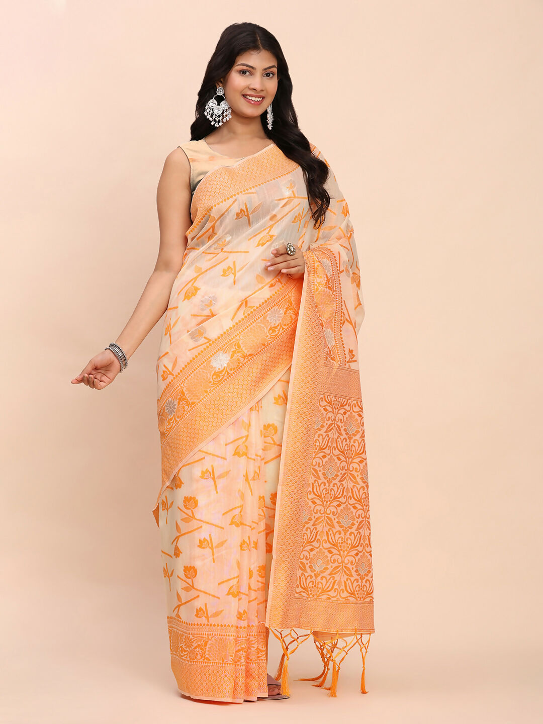 Astita Linen Cotton Orange Saree