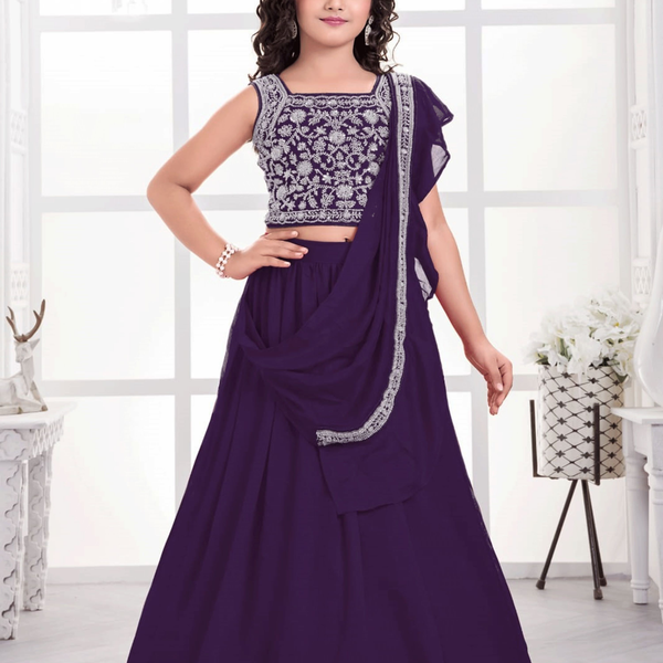 Designer Traditional Dark Purple Multi Color Embroidery With Beads Work Visitra Silk Lehenga Choli - Anbazaar - Distacart