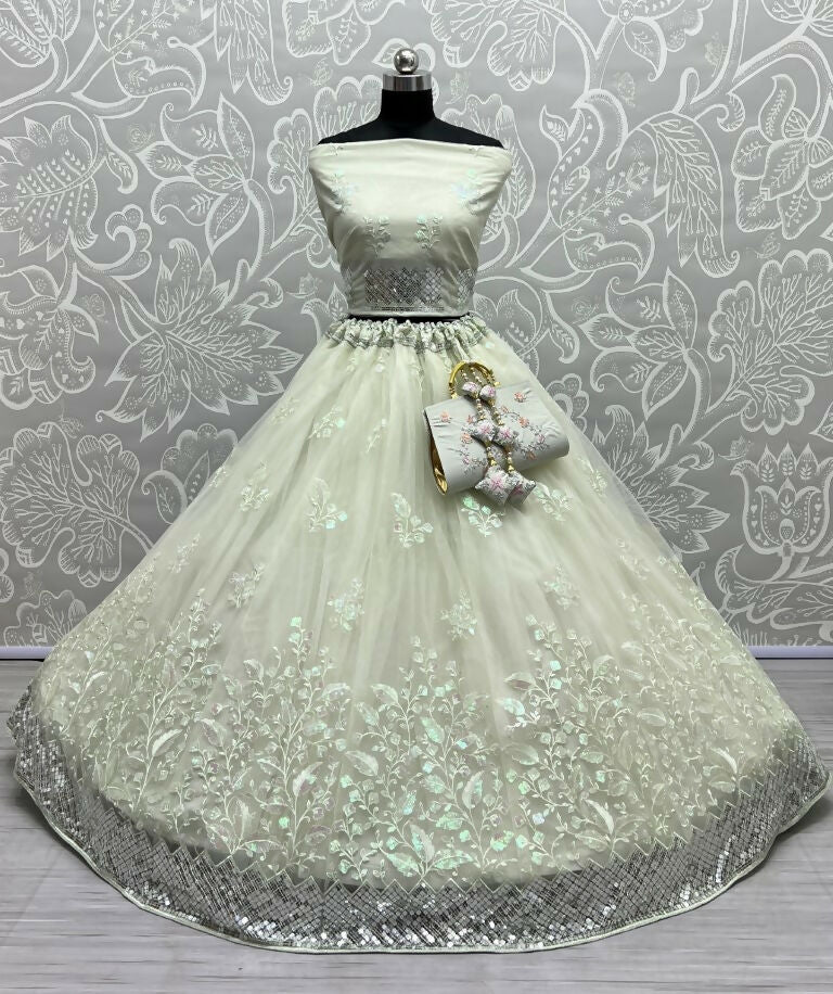 Jyoti Fashion Women's Sea Green Bridal Net Fancy Sequins with Multi Thread Embroidered Wedding Lehenga Choli - Distacart