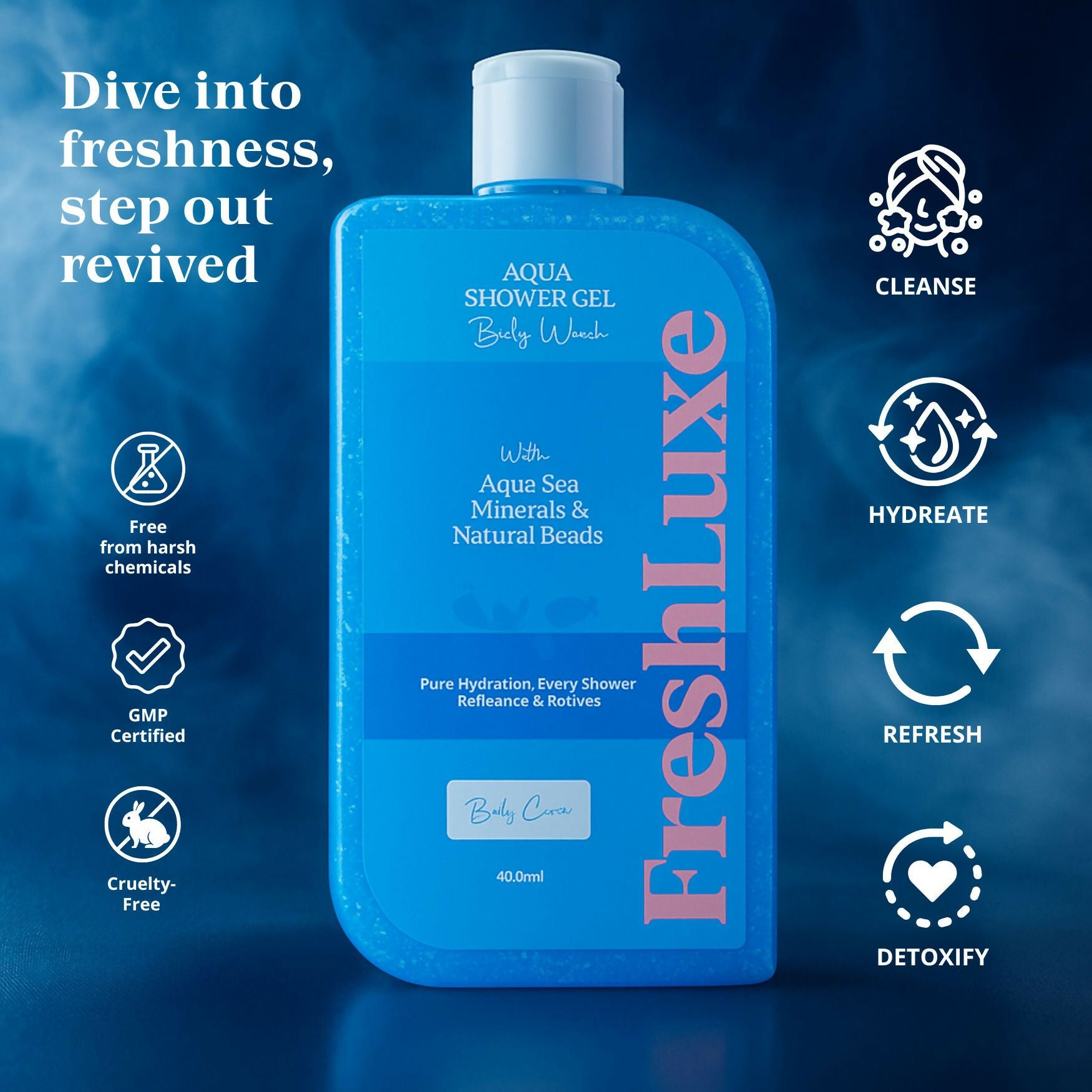 FreshLuxe Aqua Essence Shower Gel Intense Hydration & Exfoliation Cleanser