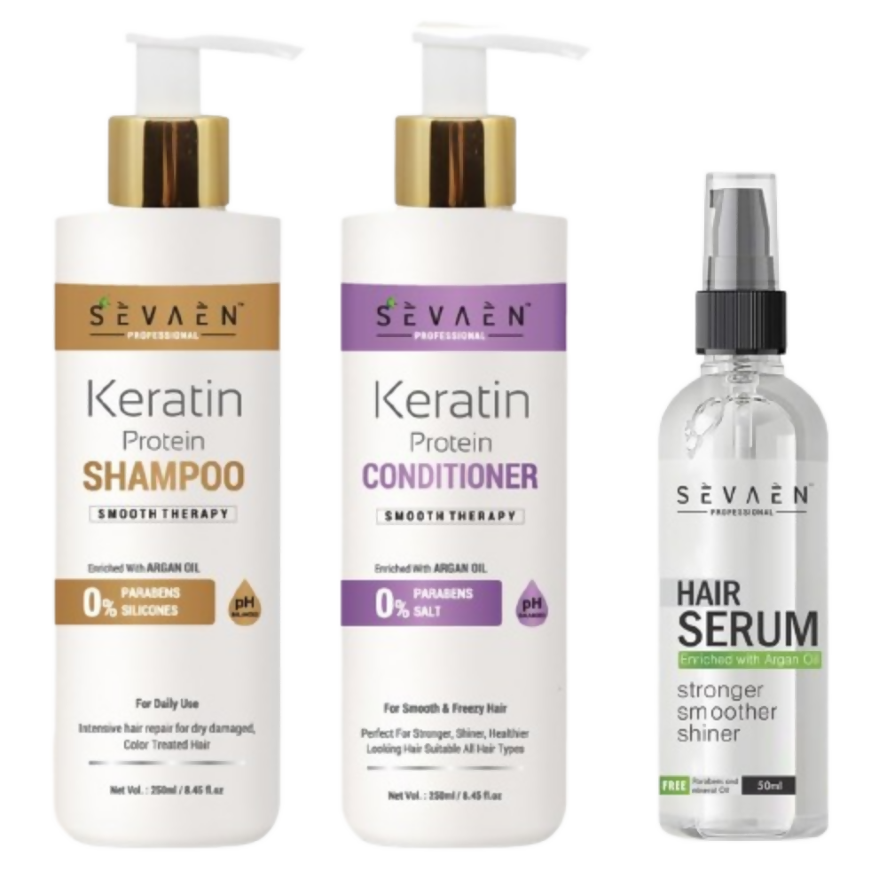 Sevaen Keratin Smooth Shampoo & Keratin Smooth Conditioner & Hair Serum - Distacart