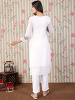 Thumbnail for Ode by House of Pataudi Floral Embroidered Thread Work Floral Georgette Straight Kurta - Distacart