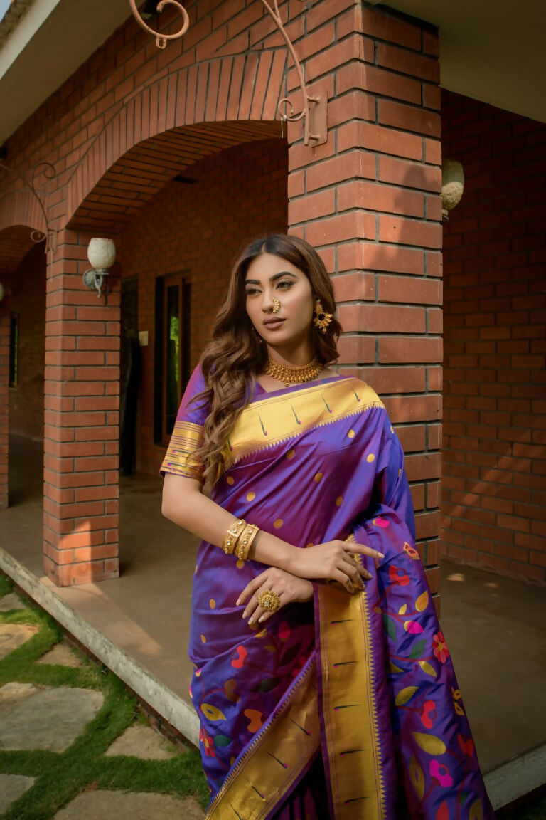 Jyoti Fashion Women's Purple Paithani Silk Zari Woven Saree with Blouse - Distacart