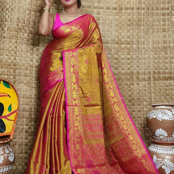 Exclusive Collection Pink Beautiful Tissue Benarasi Saree