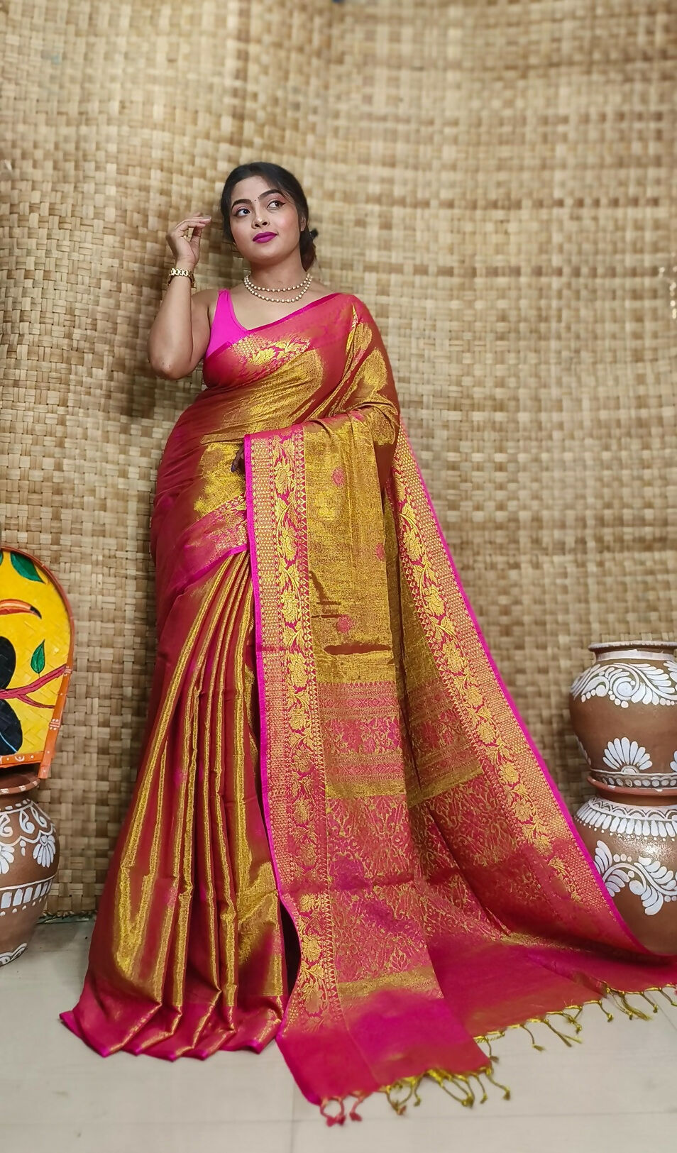 Exclusive Collection Pink Beautiful Tissue Benarasi Saree - Dista