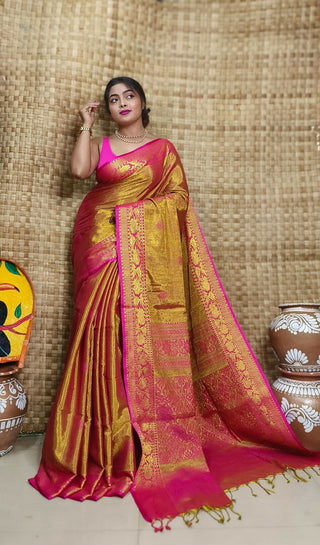 Exclusive Collection Pink Beautiful Tissue Benarasi Saree
