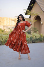 Thumbnail for Teeya Creation Womens New Trendy Summer War Printed Cotton Gown Set-Orange - Dista