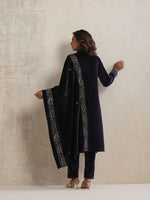 Thumbnail for trueBrowns Purple Velvet Embroidered Kurta Pant Dupatta Set