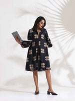 Thumbnail for trueBrowns Black Cotton Print Short Dress
