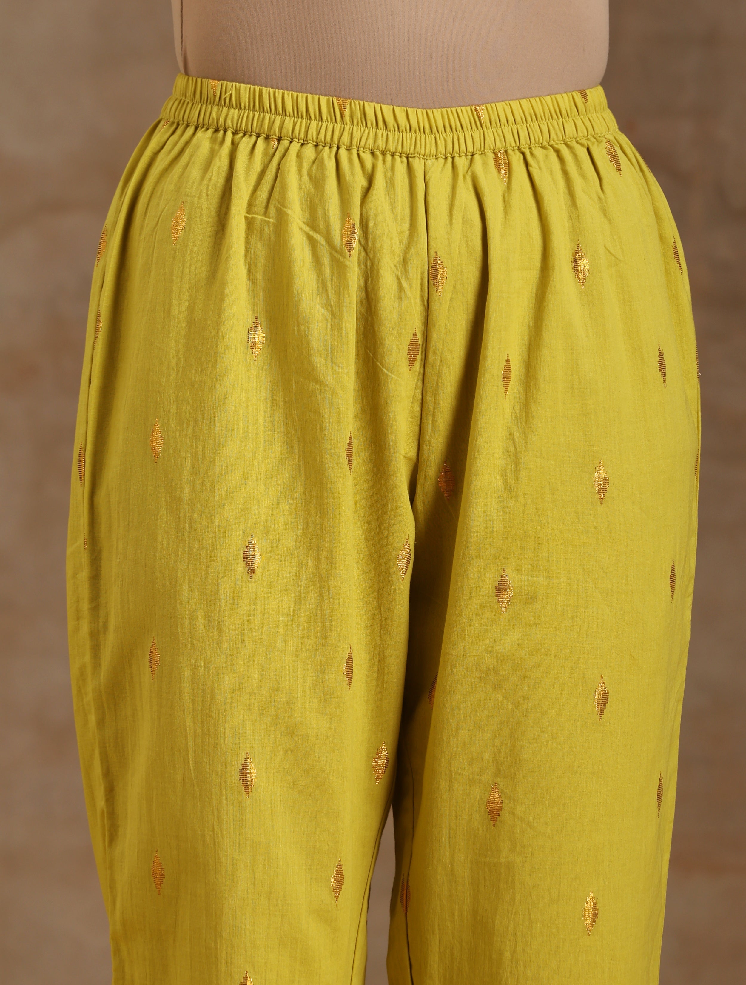 trueBrowns Lime Gold Cotton Handkerchief Kurta Set - Distacart
