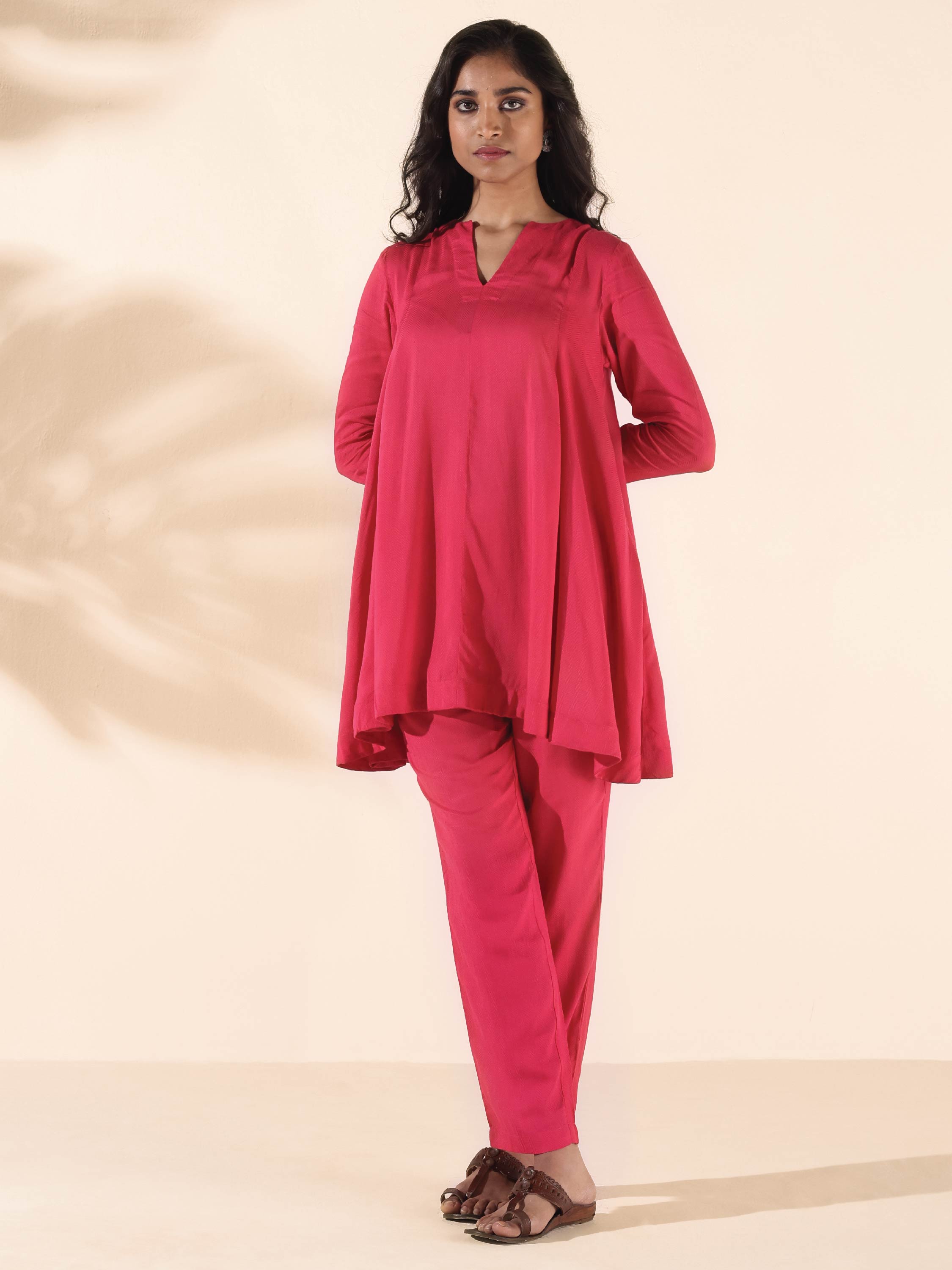 trueBrowns Carrot Viscose Dobby Flared Co-ord Set - Distacart