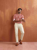 Thumbnail for trueBrowns Men's Beige Printed Short Kurta