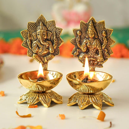 brass lakshmi ganesh diya set