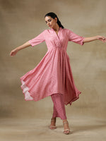 Thumbnail for trueBrowns Light Mauve Bandhani Printed Silk Handkerchief Kurta Pant Set - Distacart