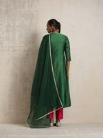 Thumbnail for trueBrowns Dark Green Anarkali Kurta Pant Dupatta Set