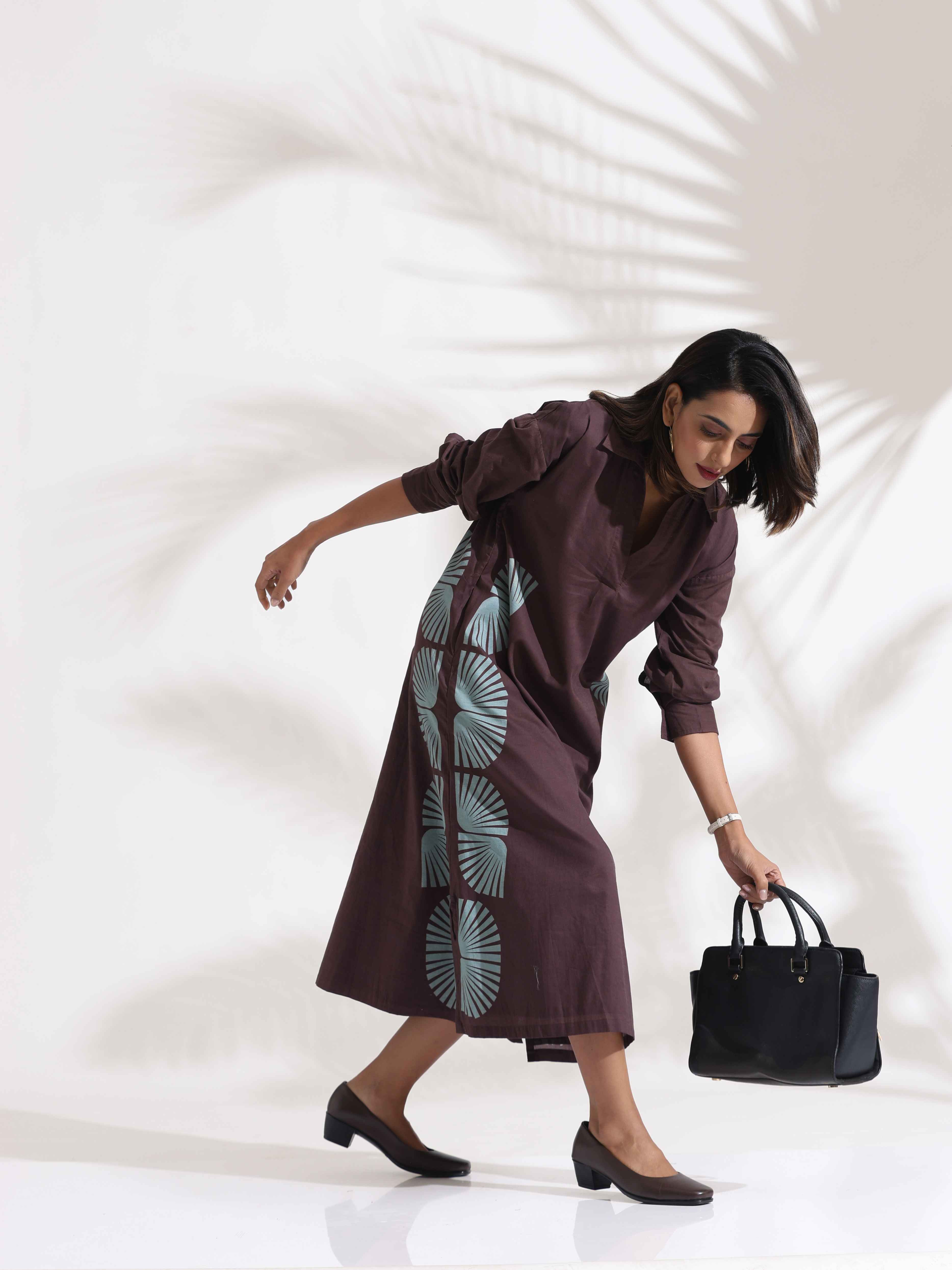 trueBrowns Cola Cotton Print A-line Dress