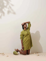Thumbnail for trueBrowns Pear Green Cotton Linen Dress