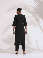 Thumbnail for trueBrowns Black Cotton Schiffli Kurta Set