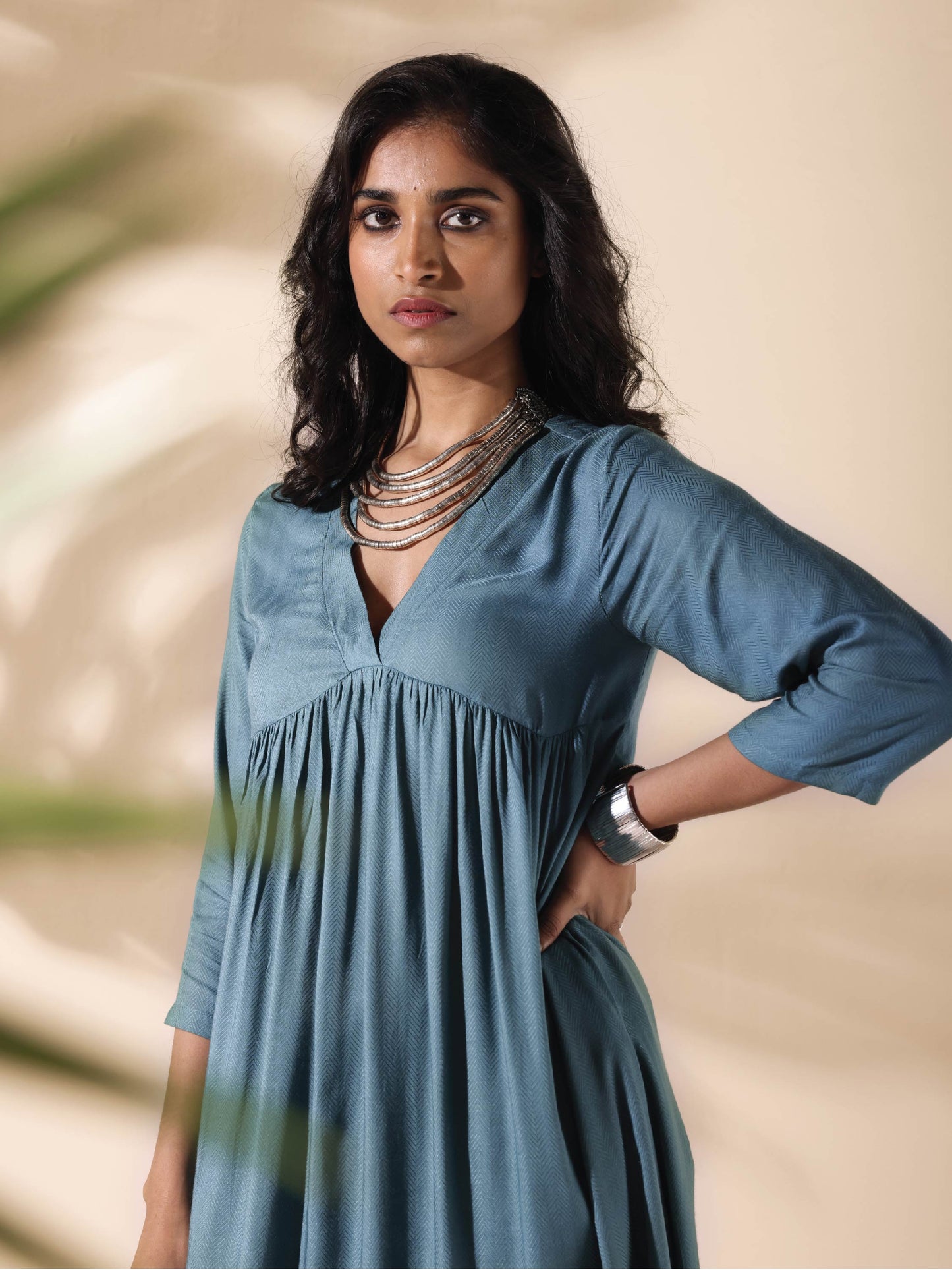 trueBrowns Turquoise Viscose Dobby Flared Kurta Pant Set - Distacart