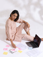 Thumbnail for trueBrowns Light Pink Slub Kurta Co-ord Set